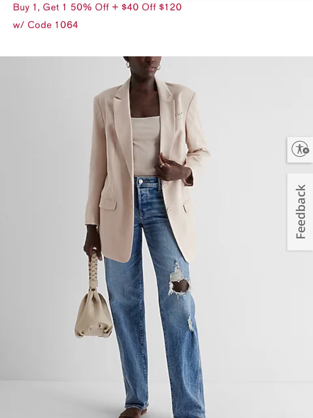 Express Cream Oversized Boyfriend Blazer Women’s Large Padded Shoulder